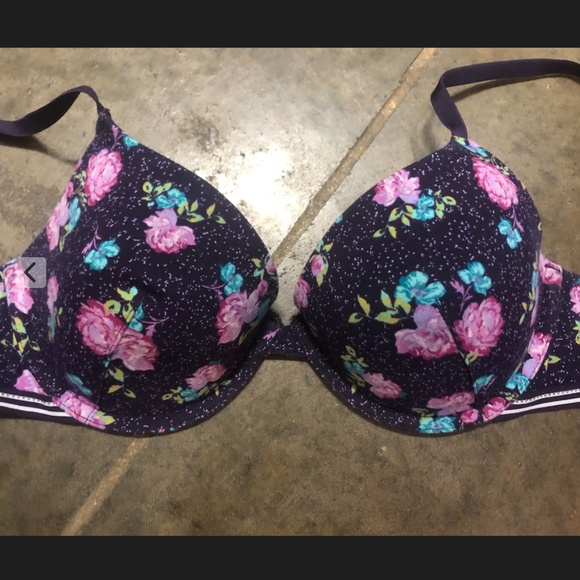 purple flower bra with striped band 34C - Picture 1 of 3